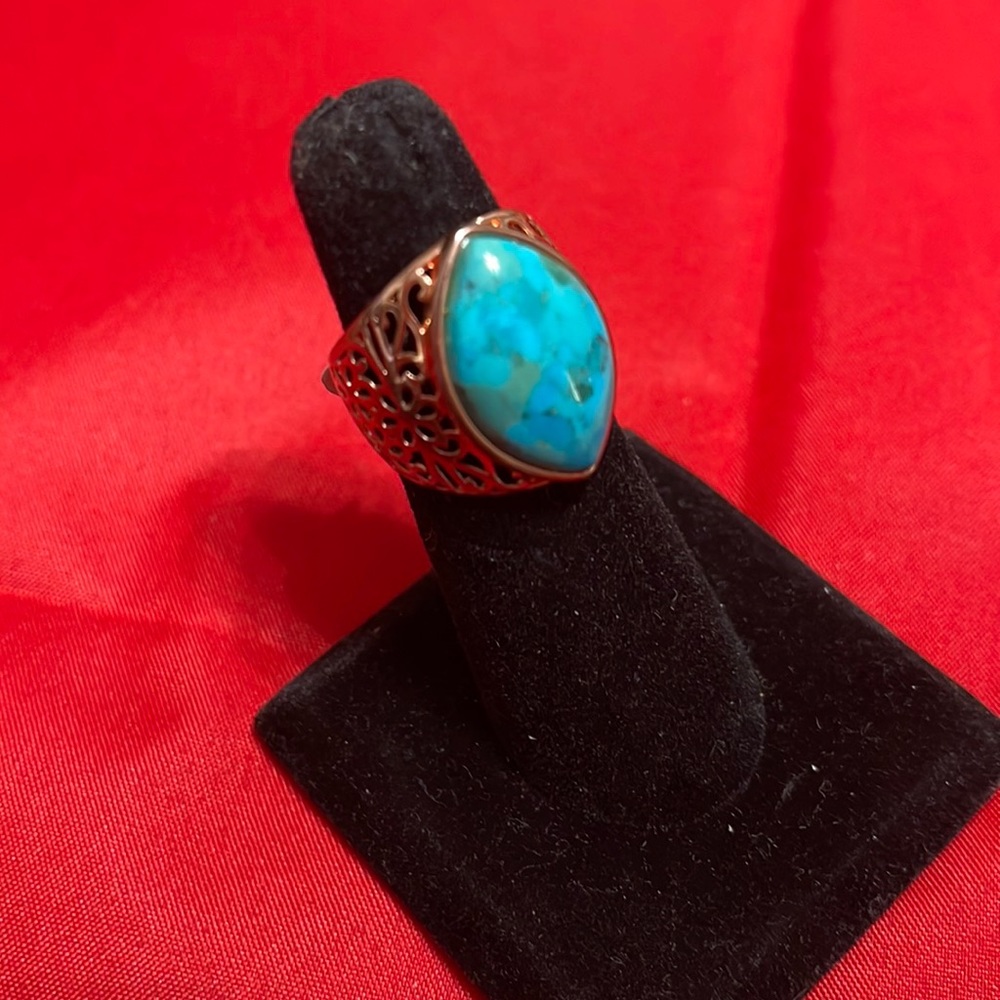 Ring Turquoise set in filigree copper
